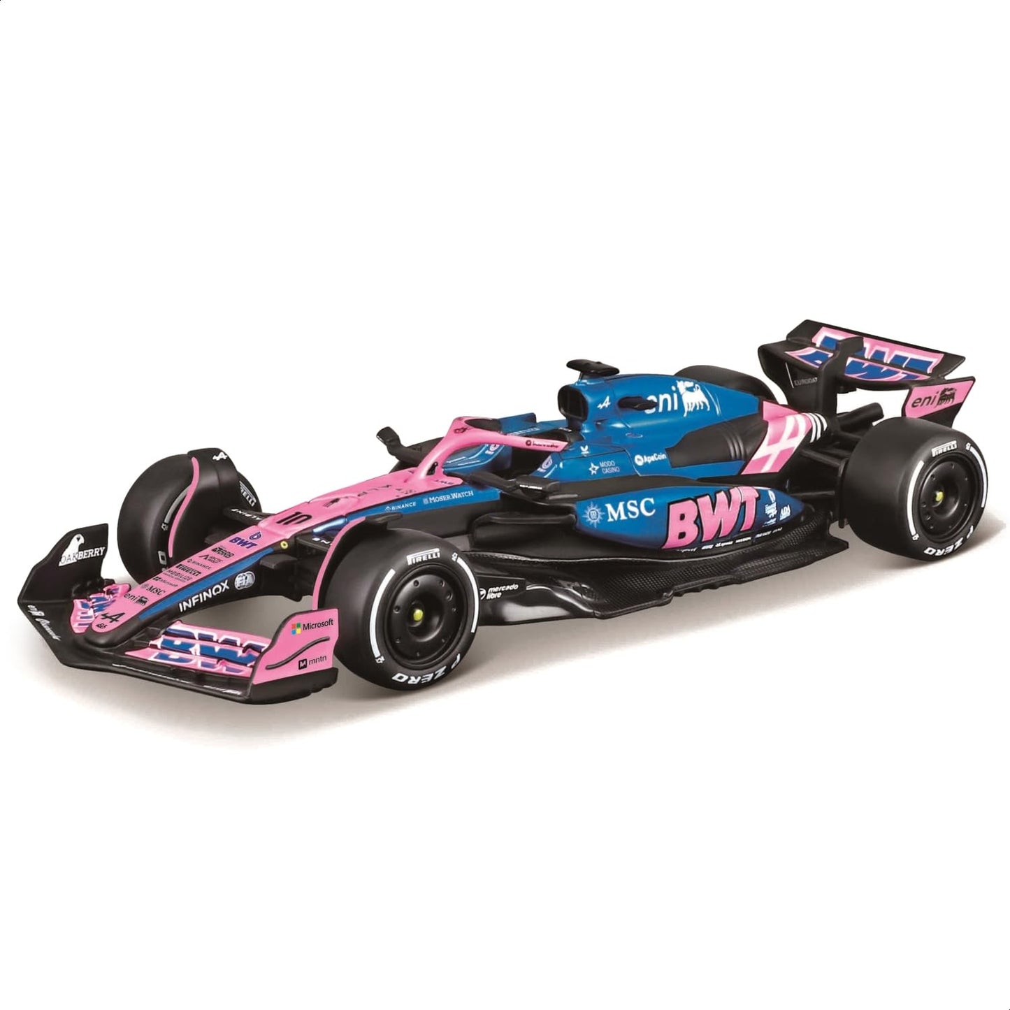 Bburago - F1 BWT Alpine A525 2025#10 Gasly, Voiture Diecast à l'échelle 1:43 avec détails Authentiques, réplique F1 Alpine, livrée Bleue/Rose, Licence Officielle, âge recommandé 3+ Ans