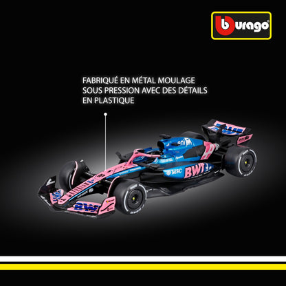 Bburago - F1 BWT Alpine A525 2025#10 Gasly, Voiture Diecast à l'échelle 1:43 avec détails Authentiques, réplique F1 Alpine, livrée Bleue/Rose, Licence Officielle, âge recommandé 3+ Ans