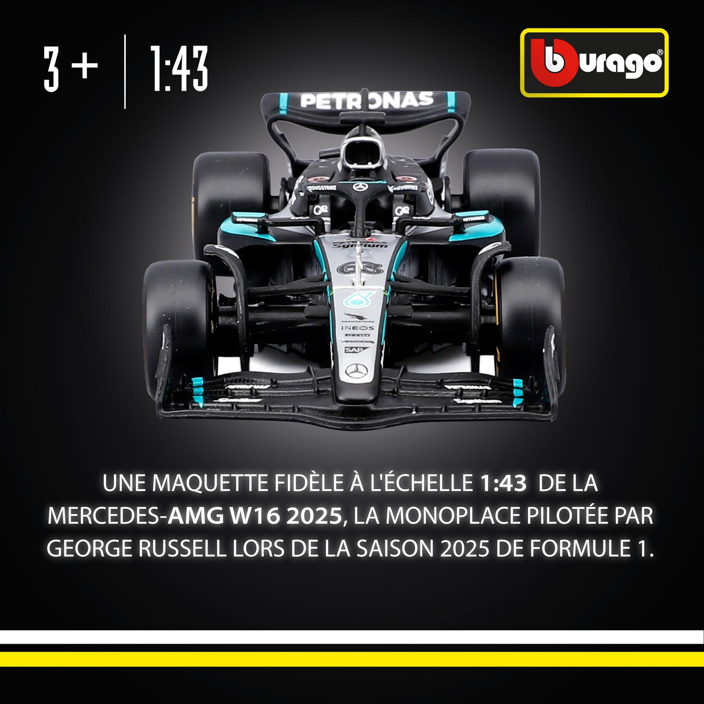Bburago - F1 BWT Alpine A525 2025#10 Gasly, Voiture Diecast à l'échelle 1:43 avec détails Authentiques, réplique F1 Alpine, livrée Bleue/Rose, Licence Officielle, âge recommandé 3+ Ans