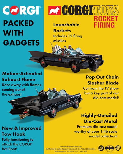 Corgi - RT26701 - Diecast Model Cars, Batmobile avec Batman et Robin, Cadeaux Souvenirs pour Hommes, Femmes et Enfants du Royaume-Uni, Petits Modèles de Voitures Moulées sous Pression pour Garçons