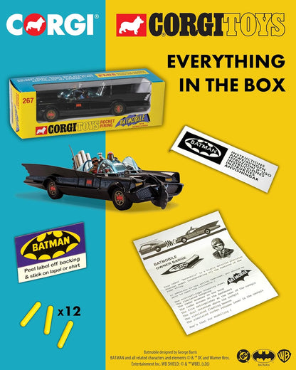 Corgi - RT26701 - Diecast Model Cars, Batmobile avec Batman et Robin, Cadeaux Souvenirs pour Hommes, Femmes et Enfants du Royaume-Uni, Petits Modèles de Voitures Moulées sous Pression pour Garçons